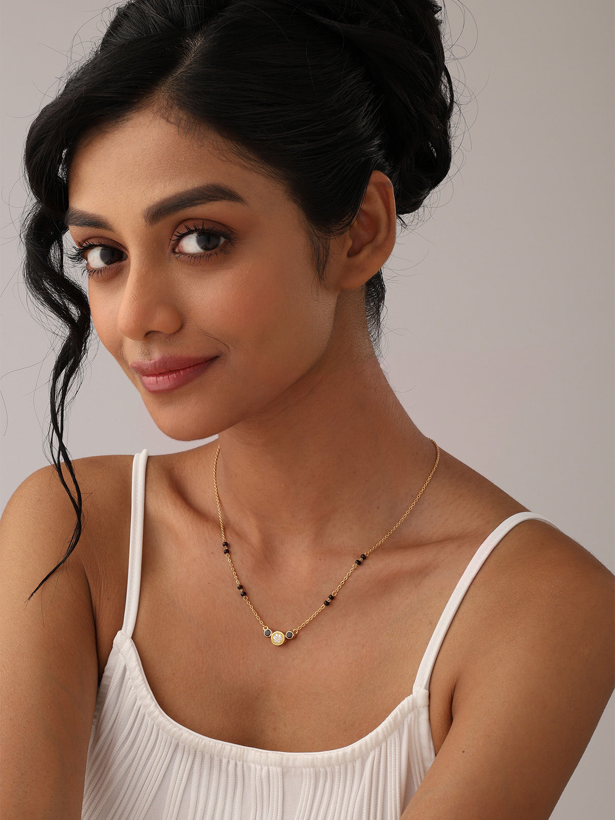 Gold Black Bead Crystal Mangalsutra