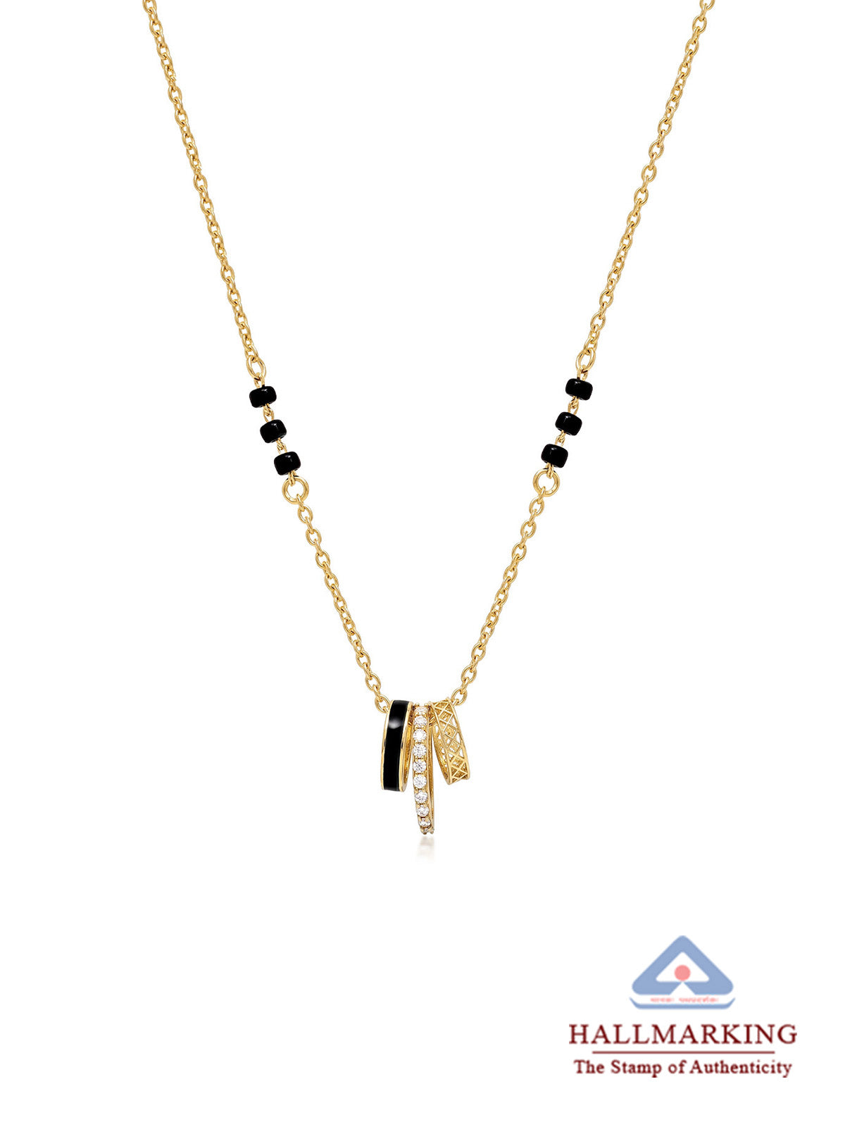 Gold Black Bead Charm Mangalsutra