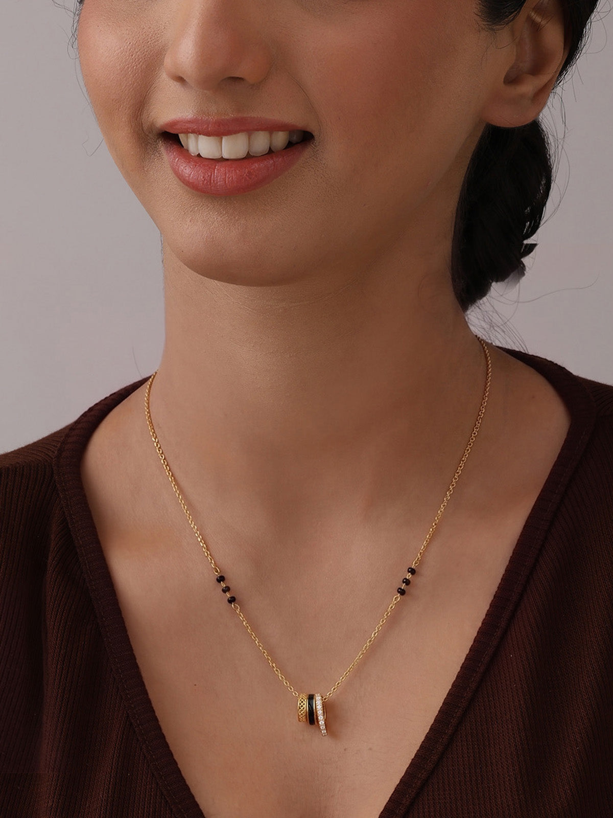Gold Black Bead Charm Mangalsutra