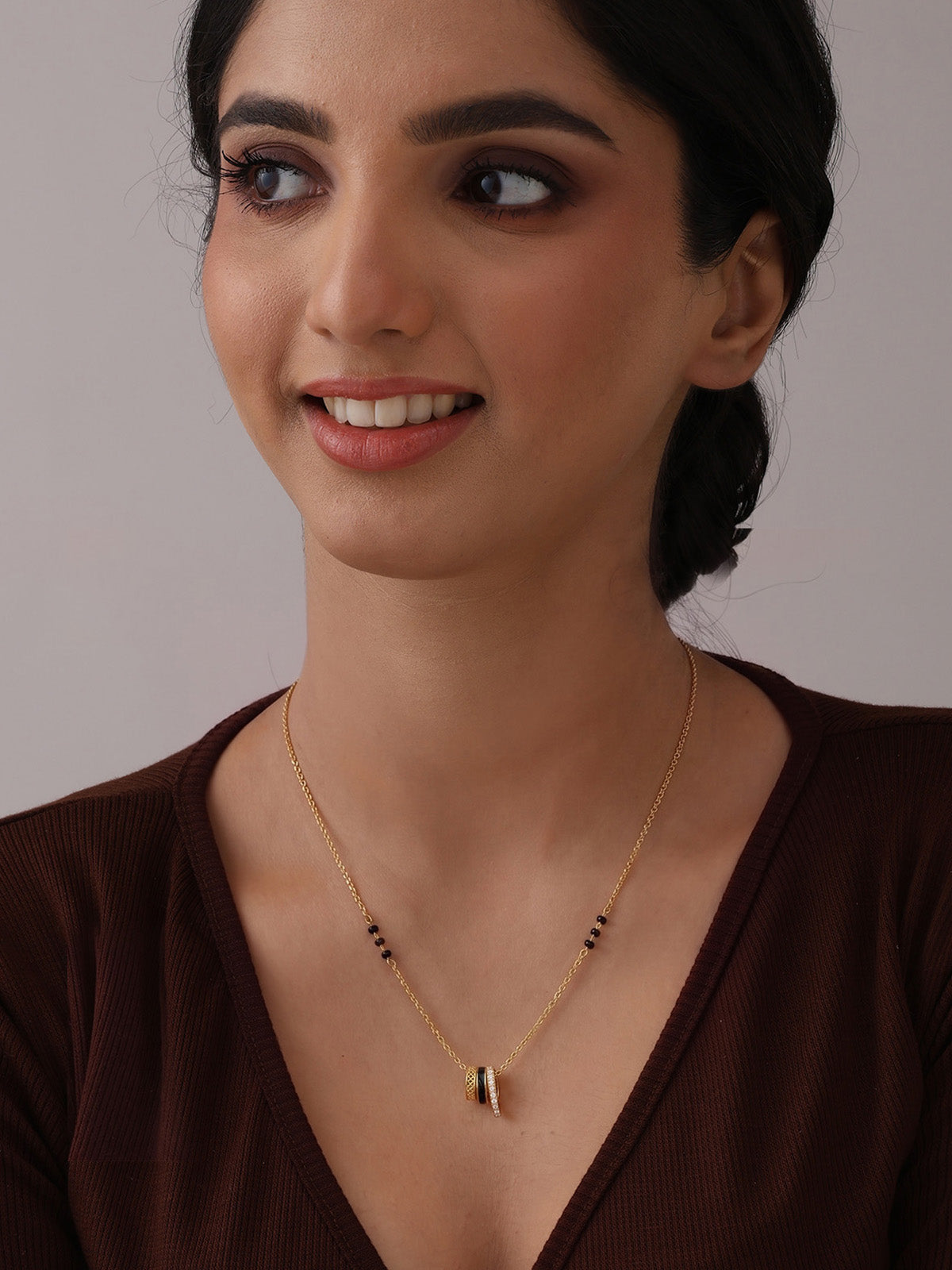 Gold Black Bead Charm Mangalsutra