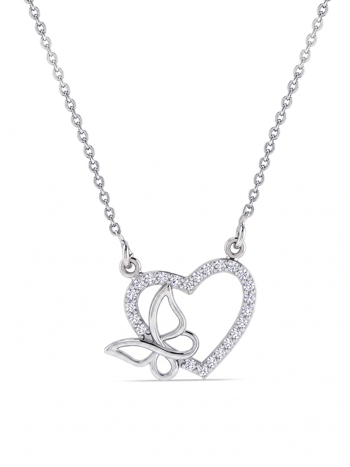 Crystal Heart Butterfly Pendant Necklace