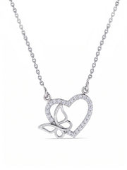Crystal Heart Butterfly Pendant Necklace