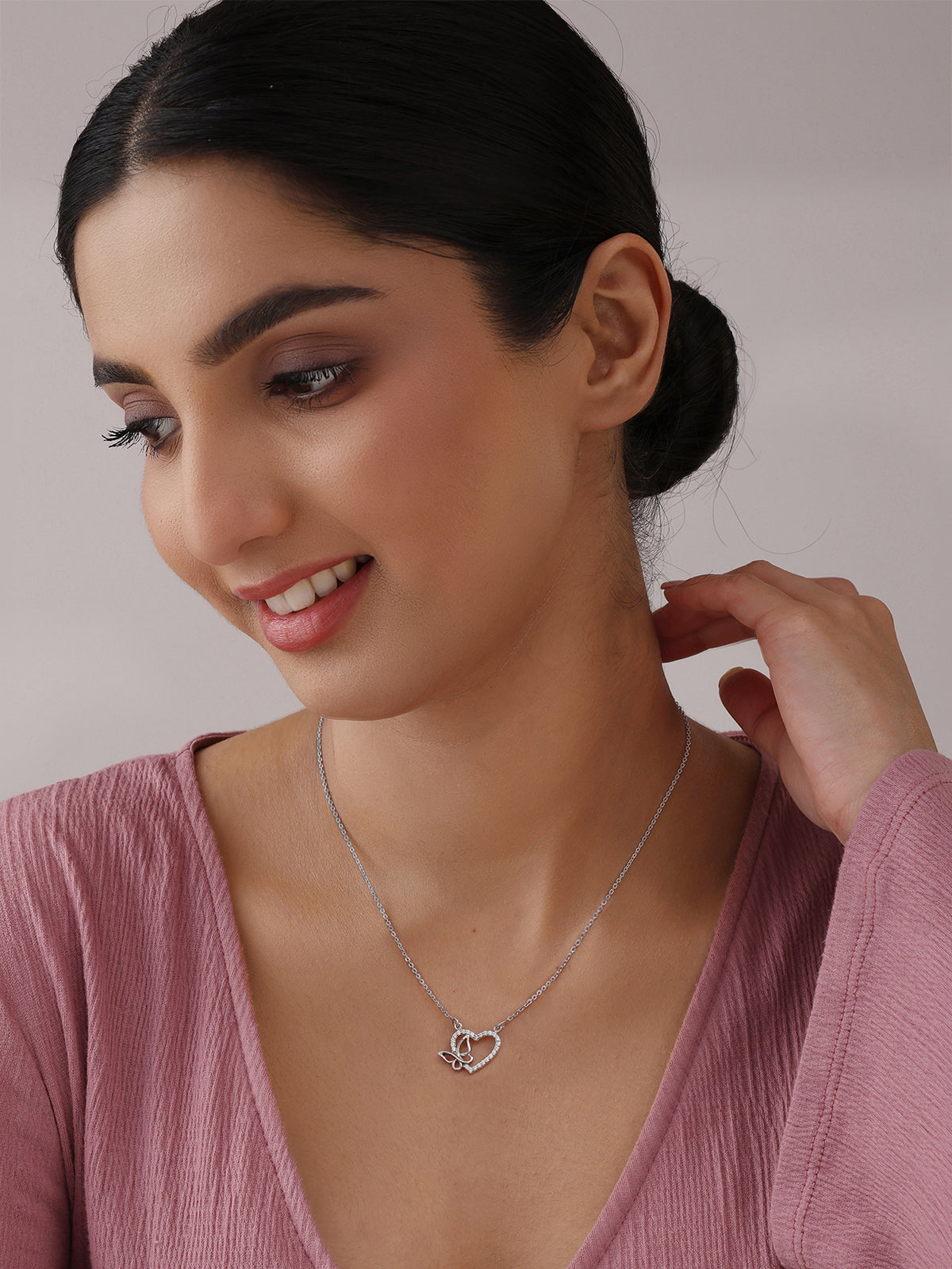 Crystal Heart Butterfly Pendant Necklace