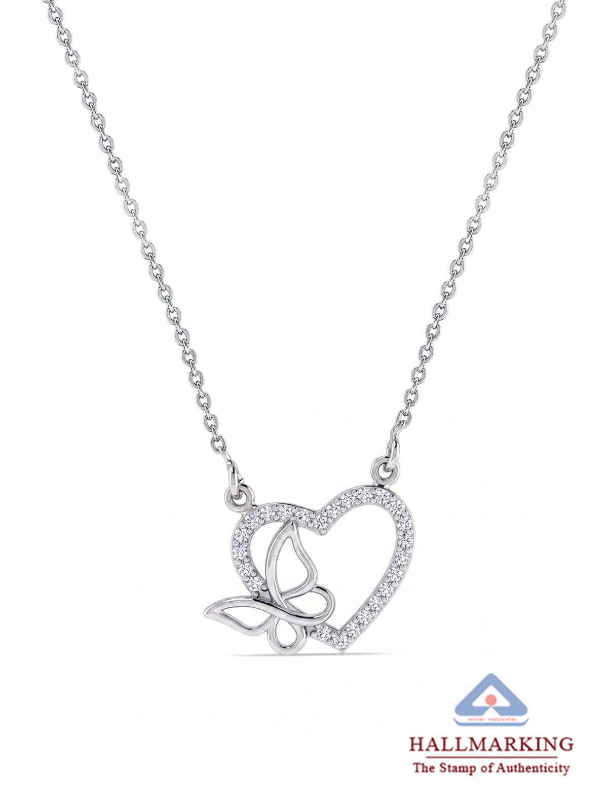 Crystal Heart Butterfly Pendant Necklace
