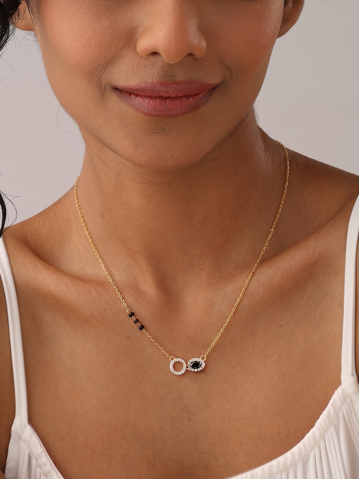 Black Stone Double Circle Charm Mangalsutra