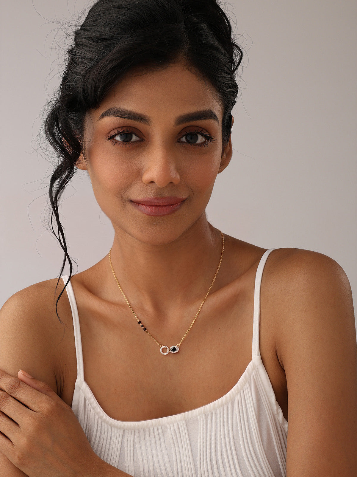 Black Stone Double Circle Charm Mangalsutra