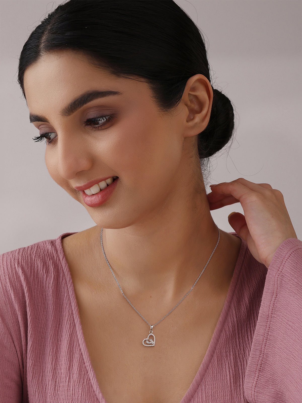 Crystal Heart Mother and Child Pendant Necklace
