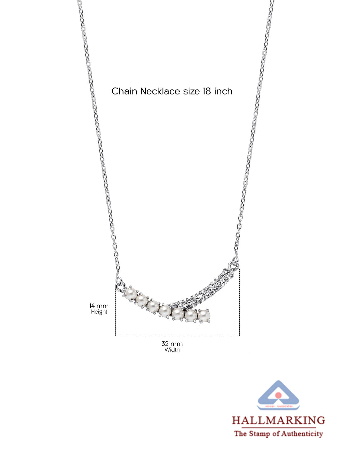 Elegant Curved Bar Pearl & CZ Necklace