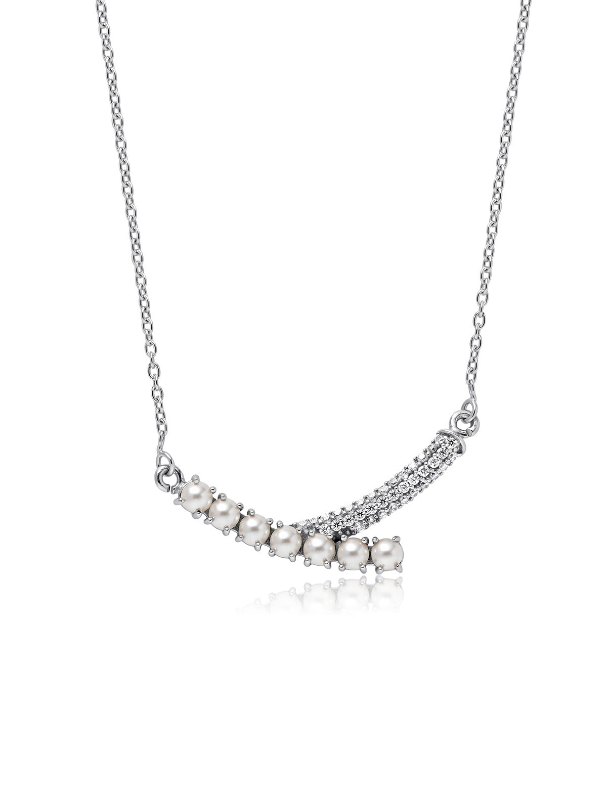Elegant Curved Bar Pearl & CZ Necklace