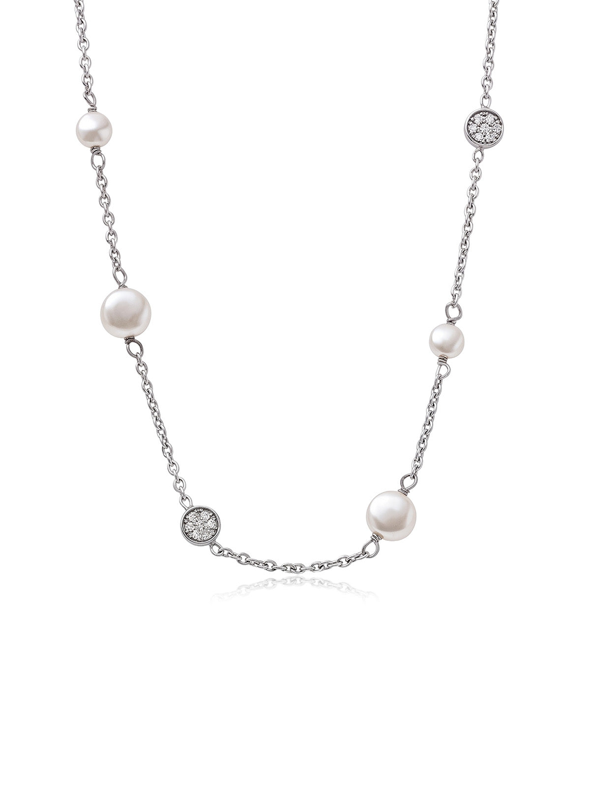 Pearl & Pavé Disc Station Necklace