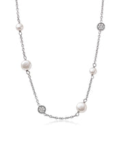 Pearl & Pavé Disc Station Necklace