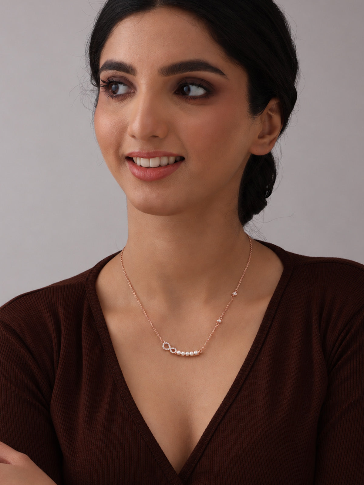 Infinity & Pearl Bar Necklace