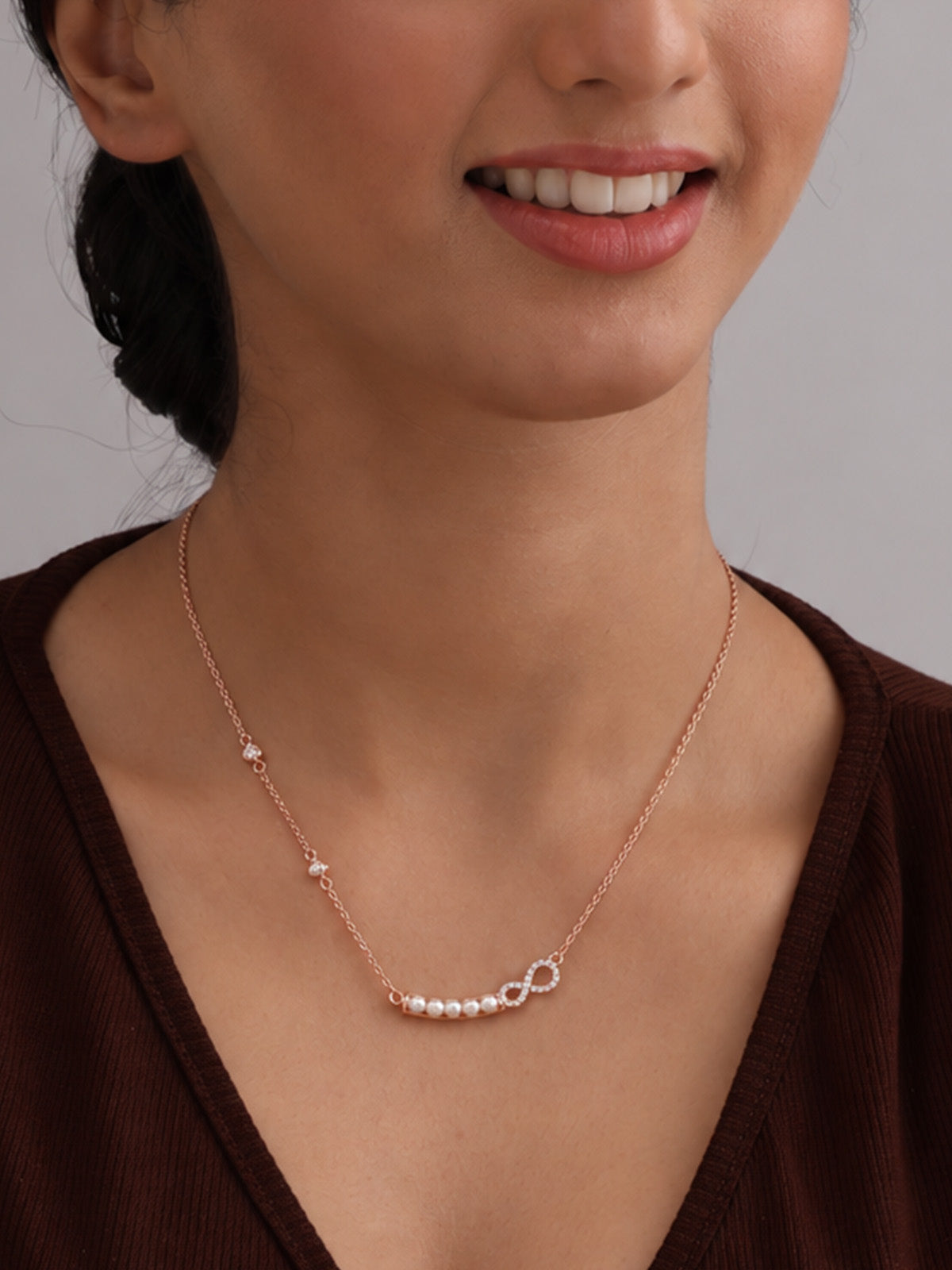 Infinity & Pearl Bar Necklace
