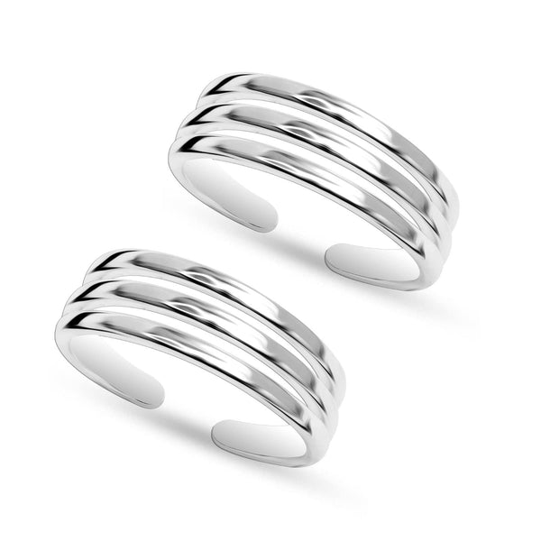 925 Sterling Silver Classic Three Liner Adjustable Toe Rings for Women