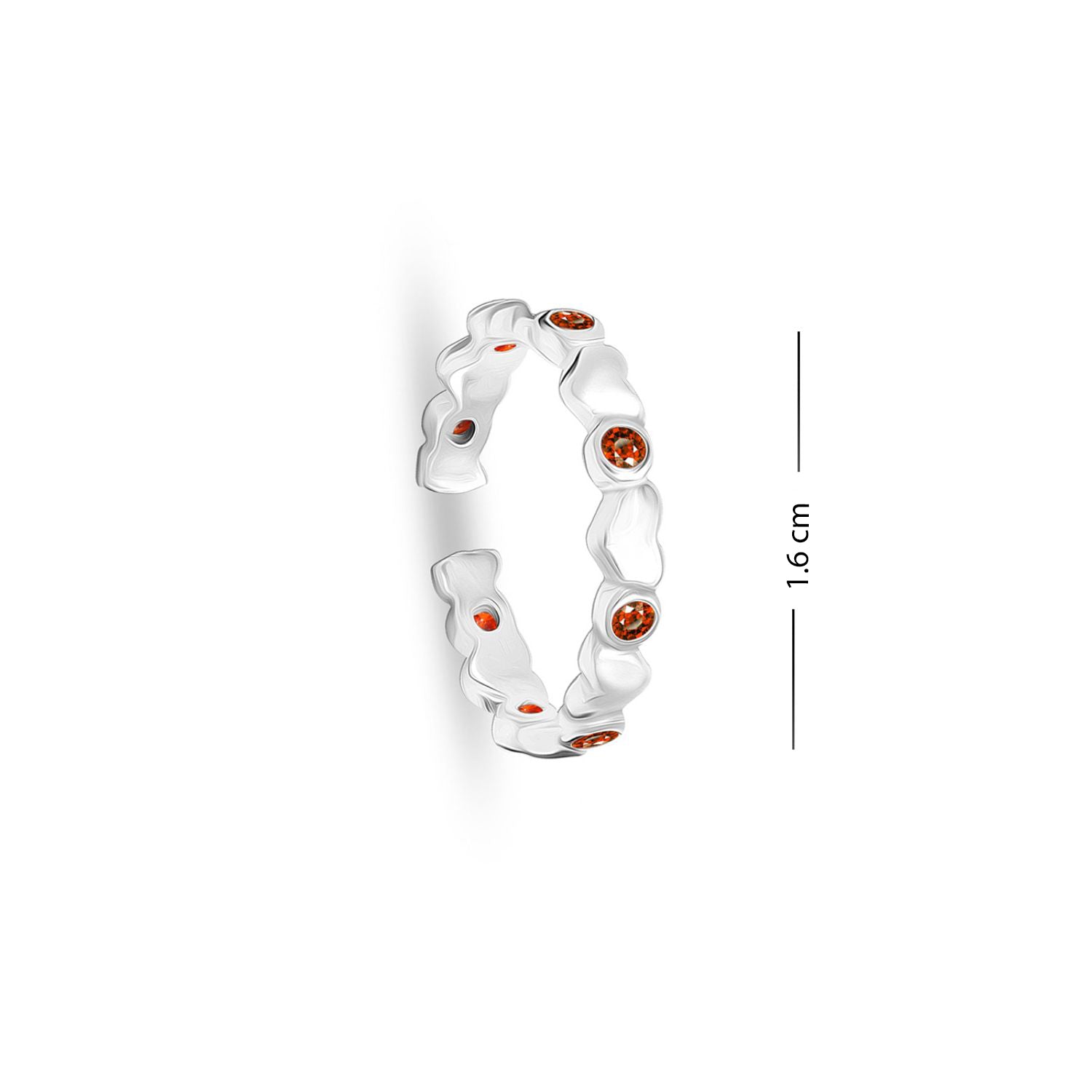 925 Sterling Silver Red Garnet Zircon Stone Studded Heart Toe Rings For Women