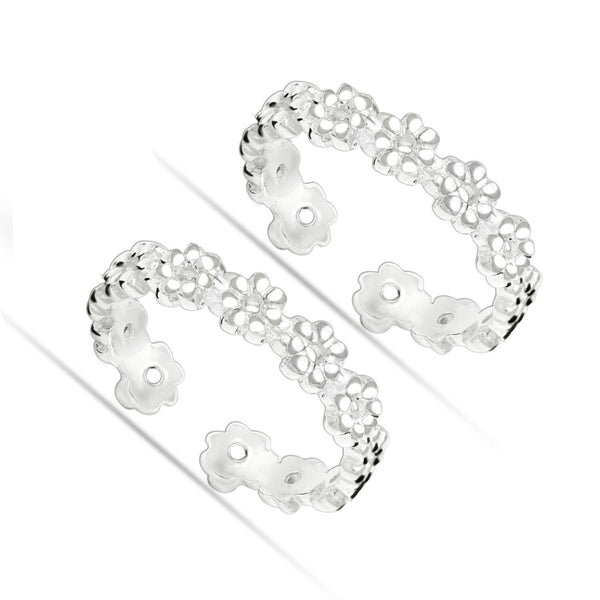 925 Sterling Silver Classic Floral Toe Rings For Women