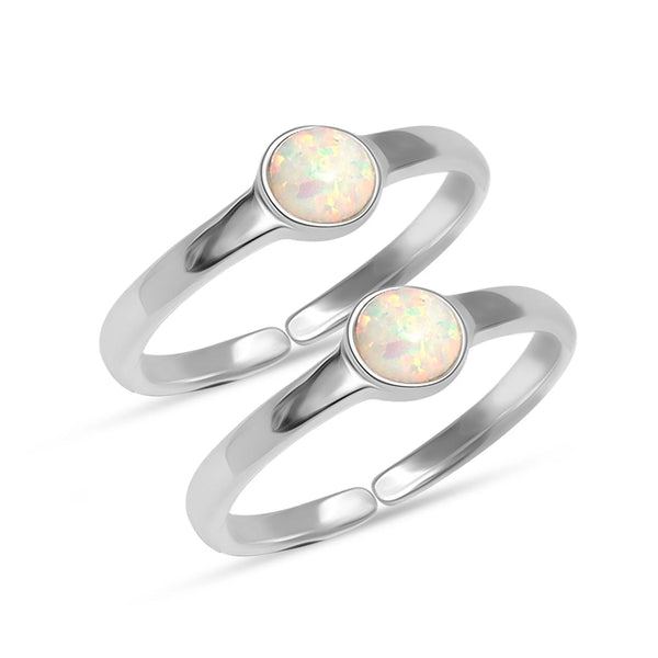 925 Sterling Silver Gemstone Lightweight White Opal Round Band Adjustable Toe Ring for Women