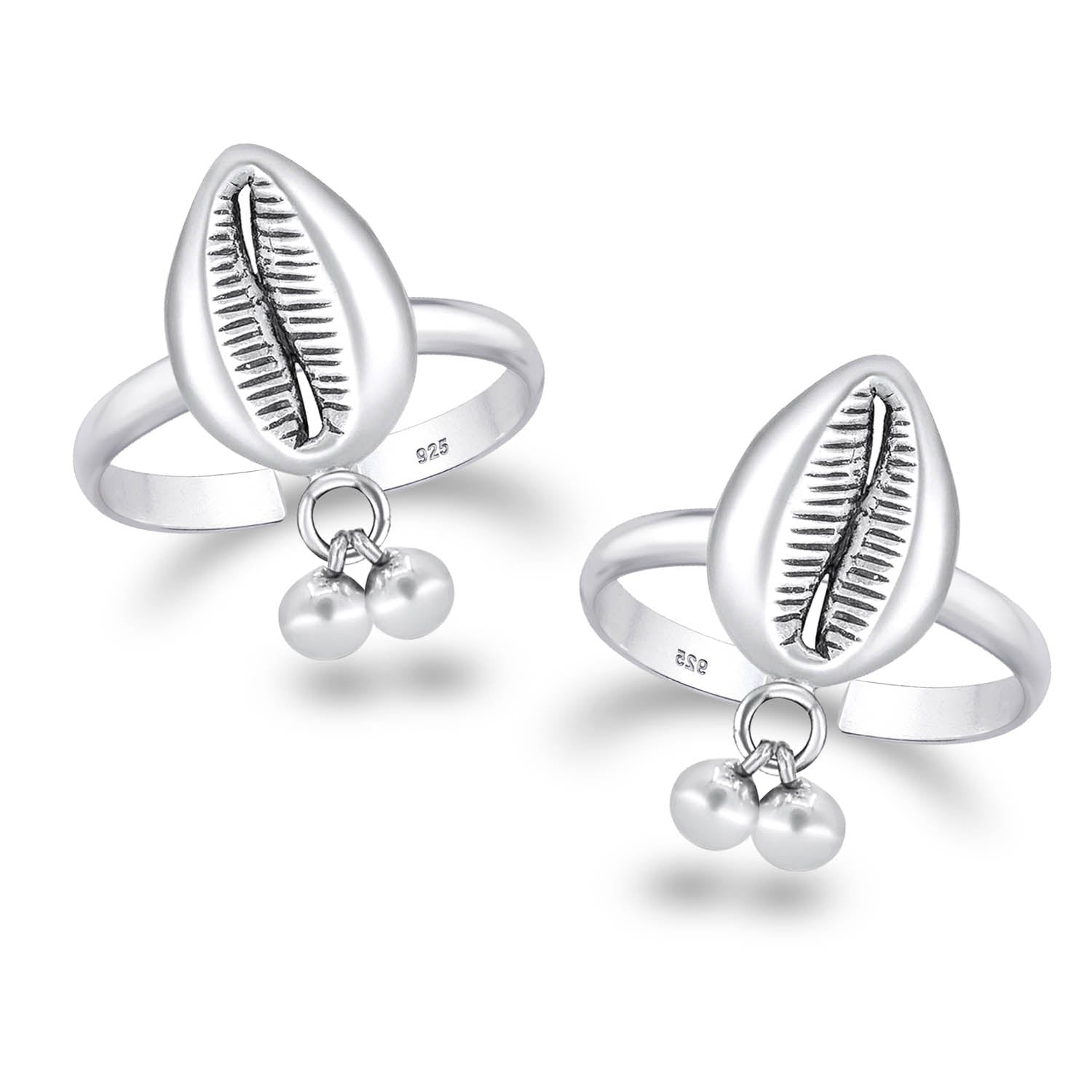 925 Sterling Silver Antique Boho Style Beach Shell Cowrie Toe Ring for Women