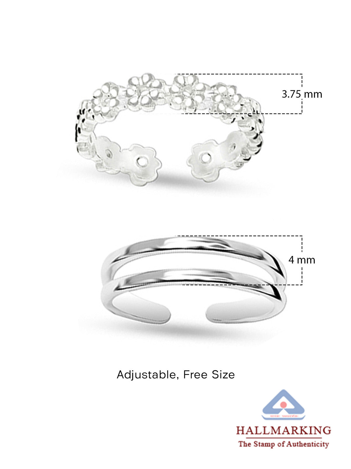 Florella Flower Open Women's Toe Rings, Set of 2