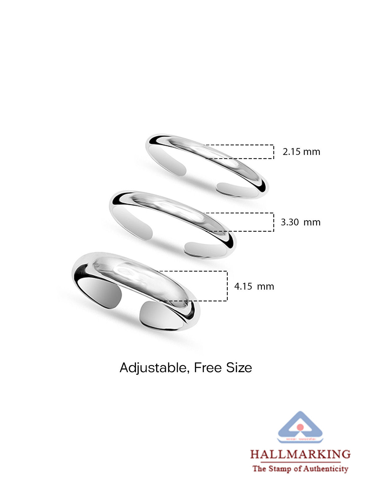 Hypoallergenic Band Toe Ring Set - 3 Pieces