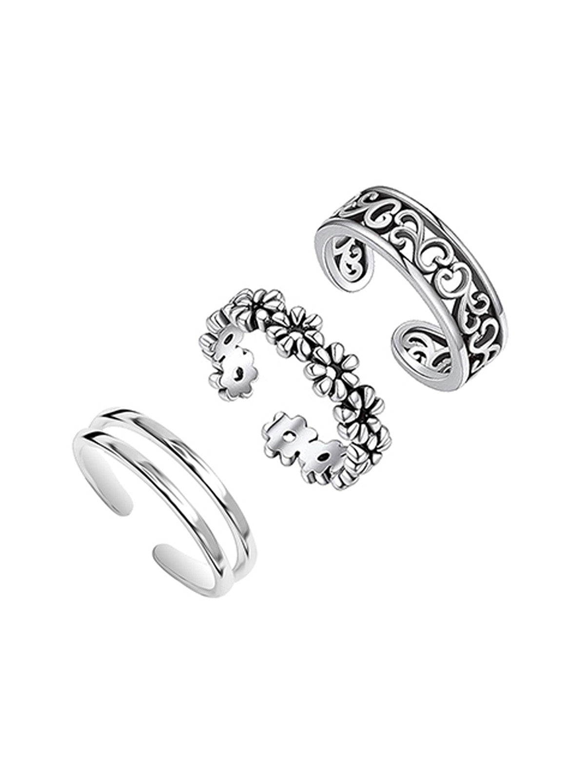 Flower & Heart Toe Ring Set - 3 Pieces