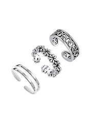Flower & Heart Toe Ring Set - 3 Pieces
