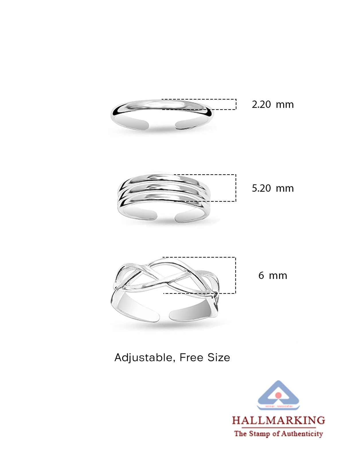 Marbella Classic Band Women's Toe Rings, Set of 3