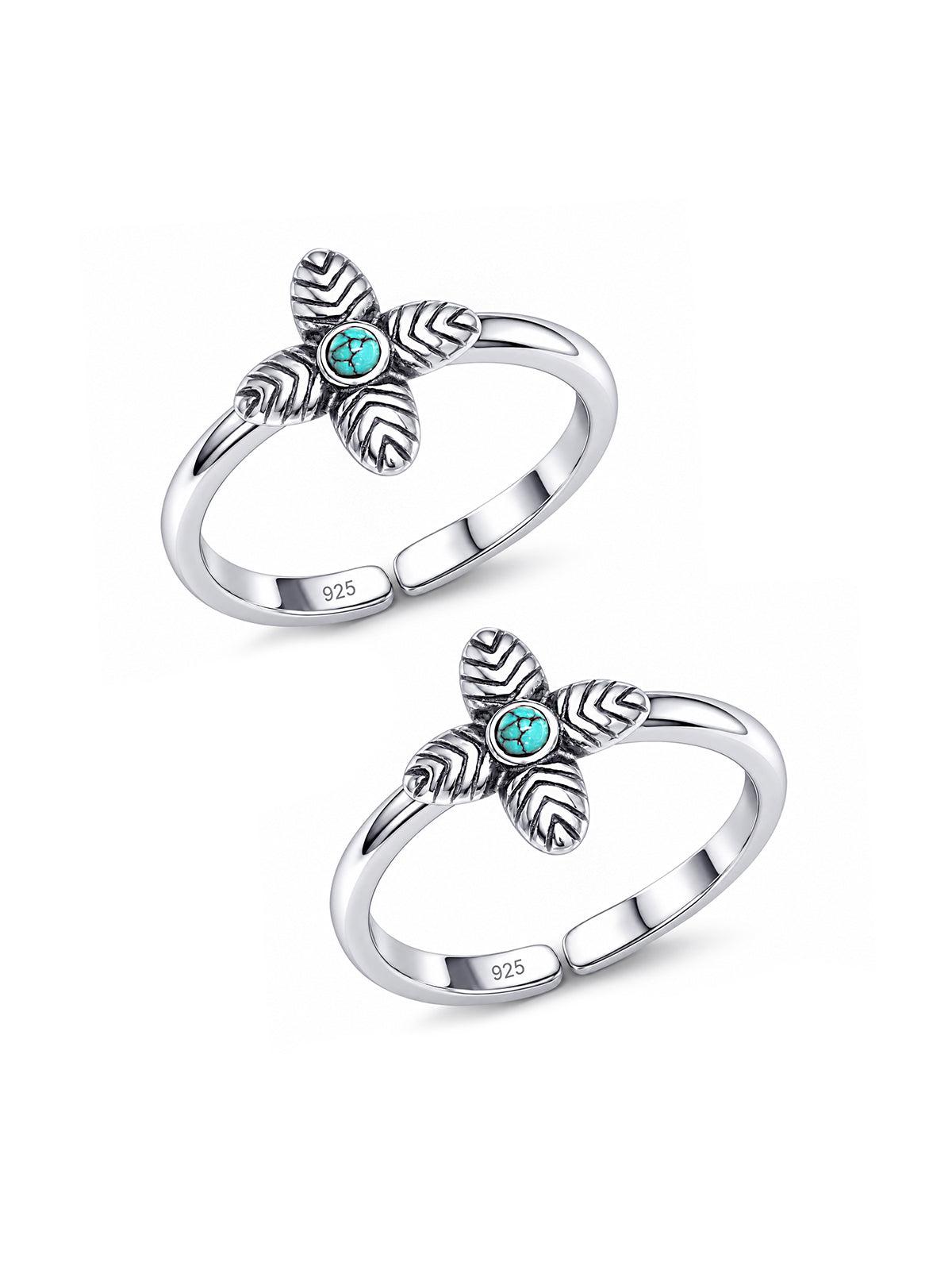 Oxidised Silver Turquoise Floral Adjustable Toe Rings