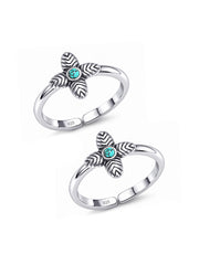 Oxidised Silver Turquoise Floral Adjustable Toe Rings