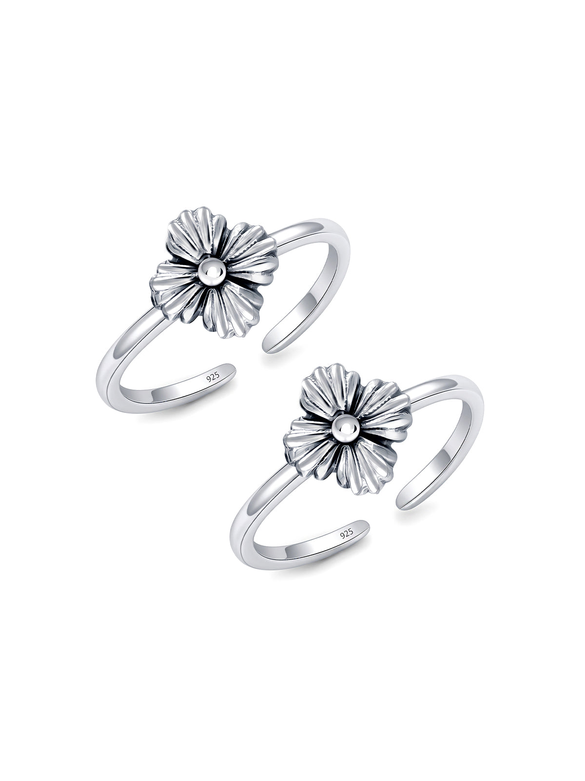 Oxidised Silver Textured Flower Adjustable Toe Rings