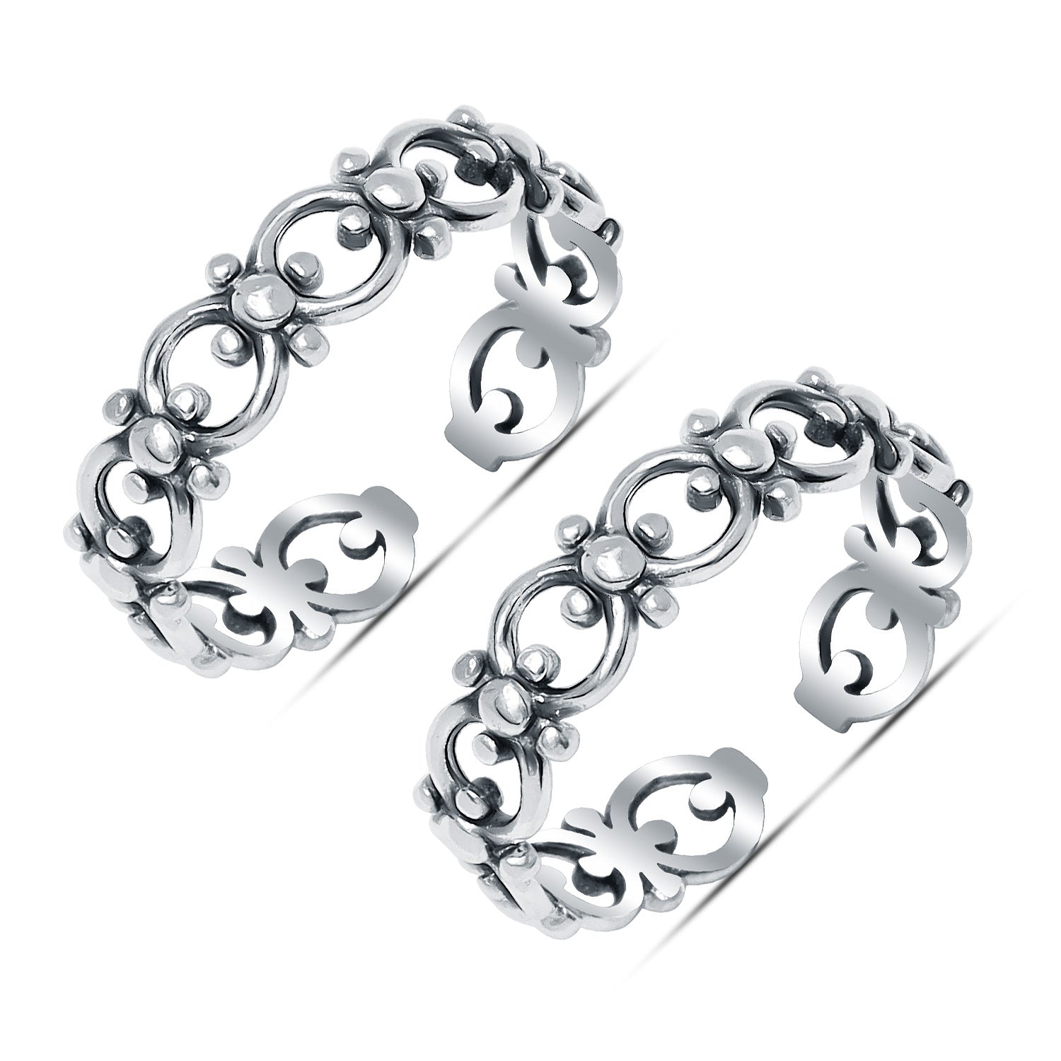 925 Sterling Silver Filigree Adjustable Band Toe Rings for Women