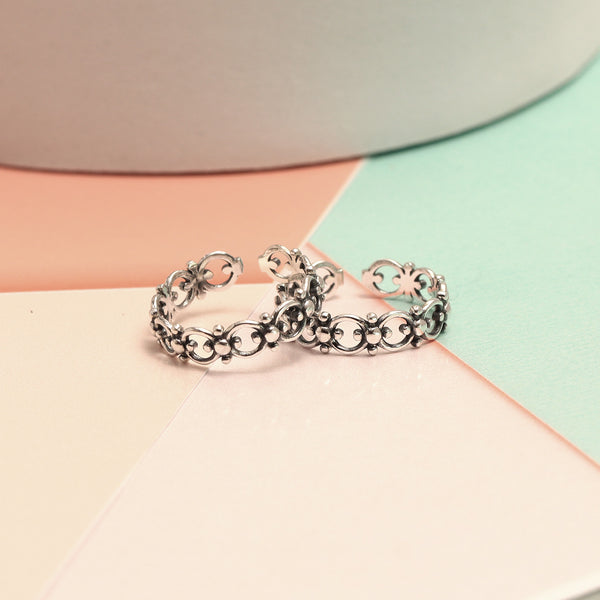 925 Sterling Silver Filigree Adjustable Band Toe Rings for Women