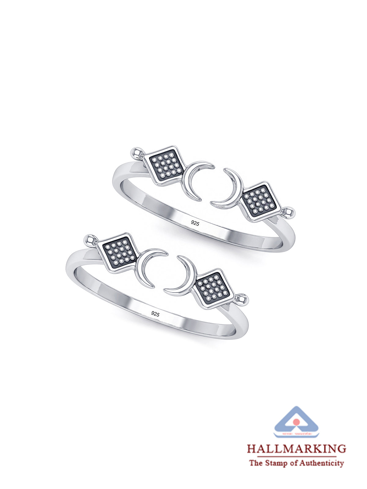 Oxidised Silver Geometric Crescent Moon Adjustable Toe Rings