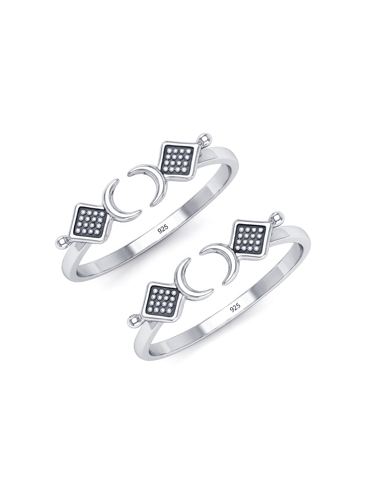 Oxidised Silver Geometric Crescent Moon Adjustable Toe Rings