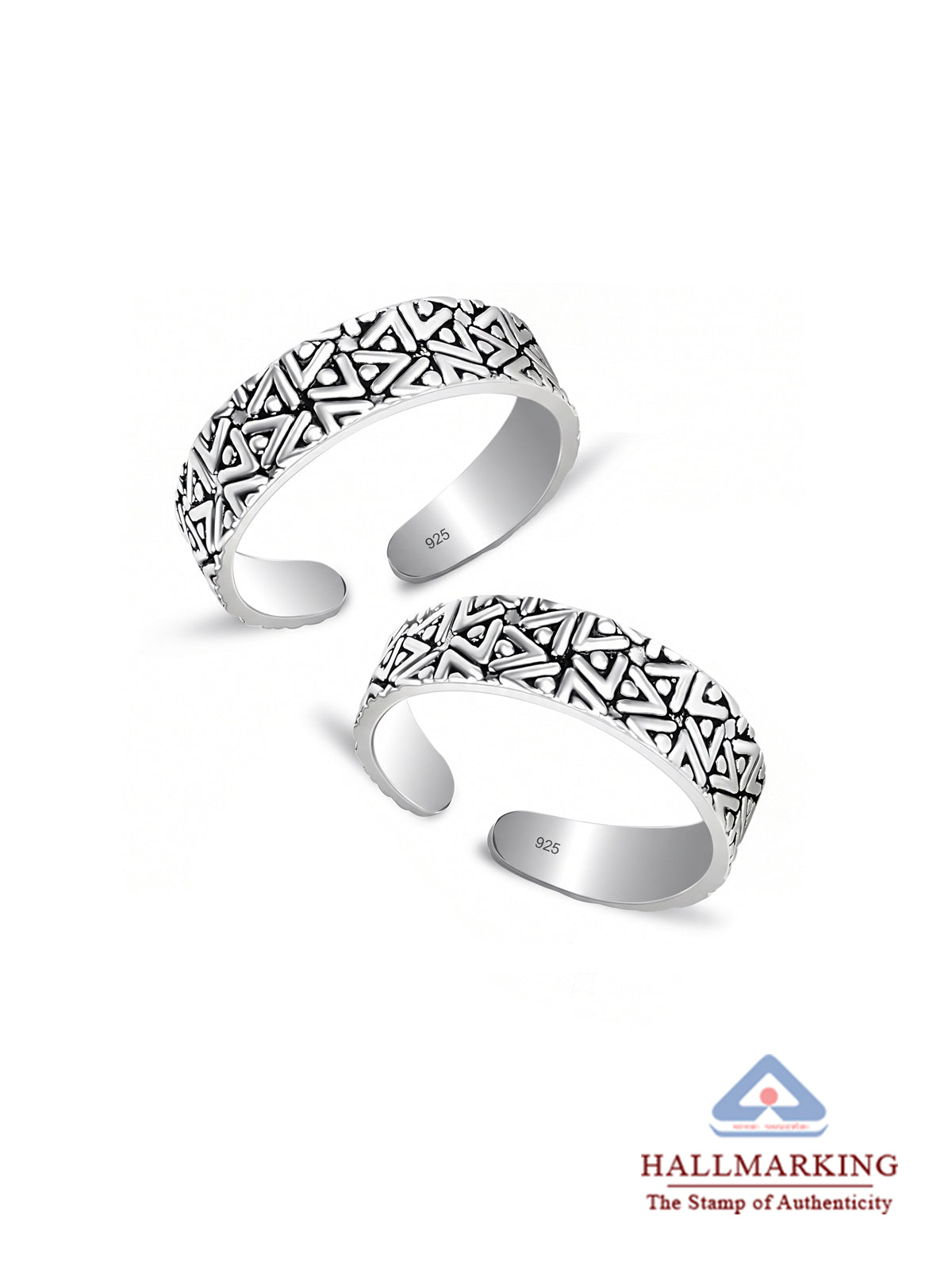 Oxidised Silver Geometric Chevron Pattern Adjustable Toe Rings