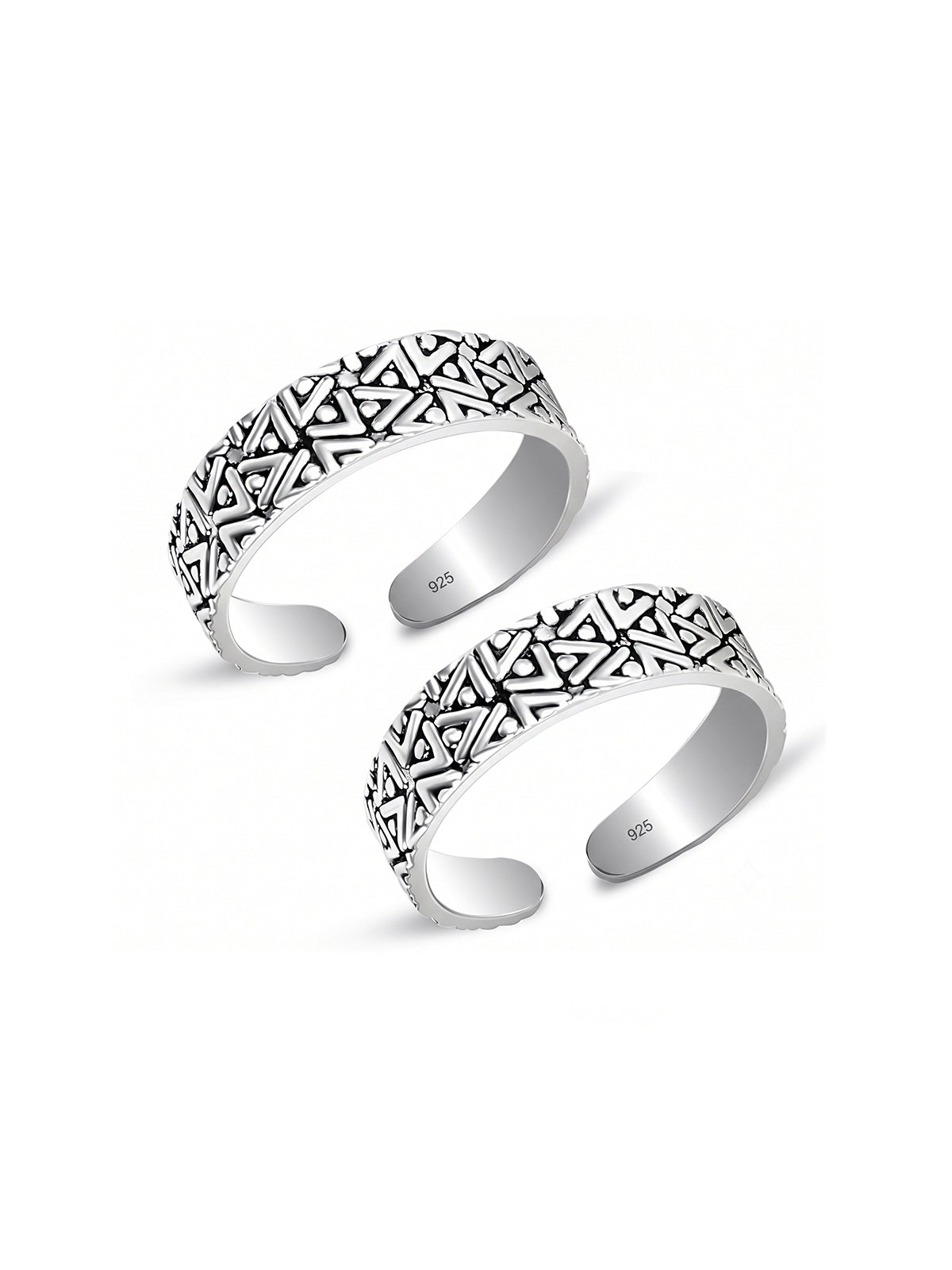Oxidised Silver Geometric Chevron Pattern Adjustable Toe Rings