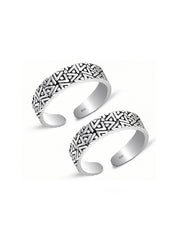 Oxidised Silver Geometric Chevron Pattern Adjustable Toe Rings