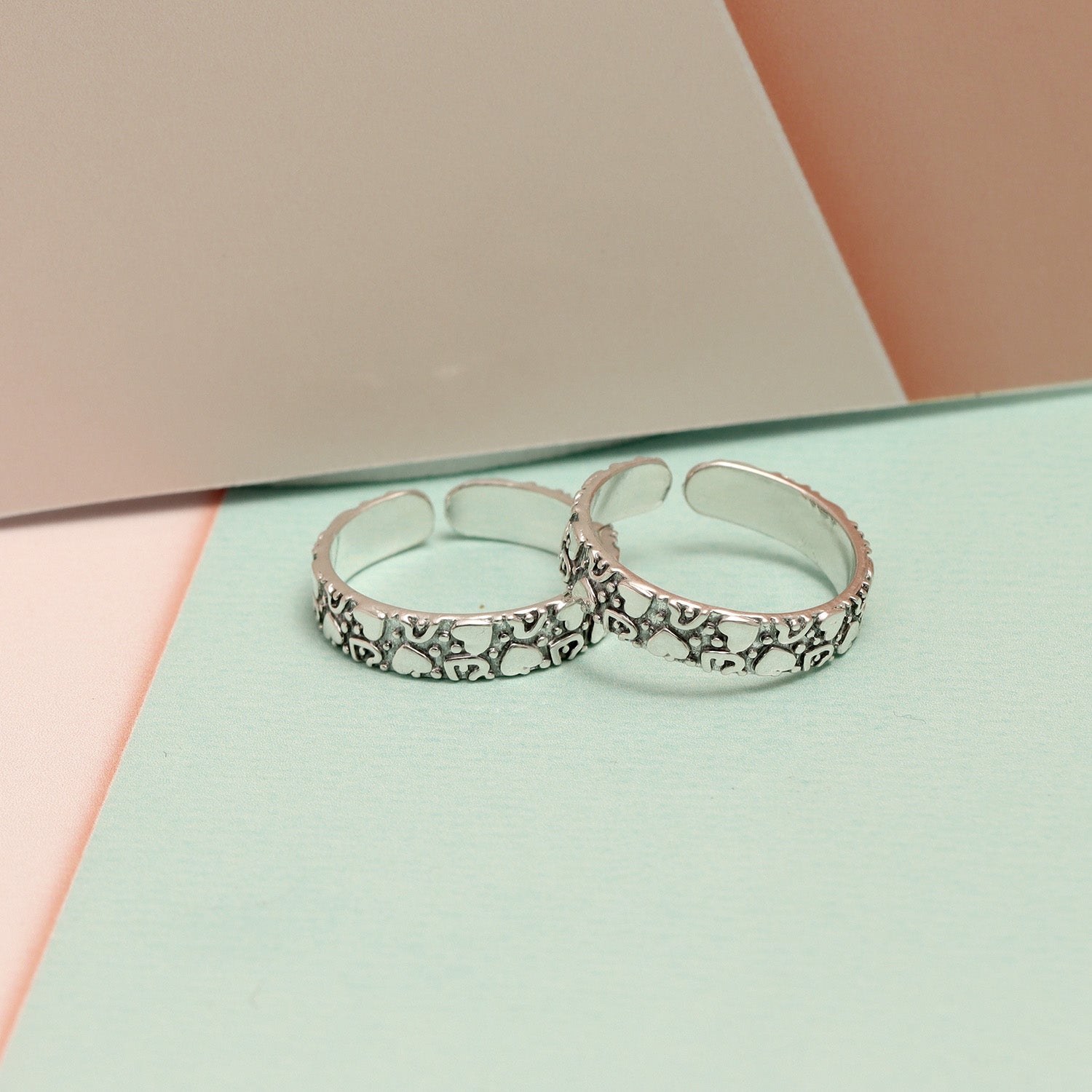 925 Sterling Silver Antique Heart Shape Design Adjustable Toe Rings For Women