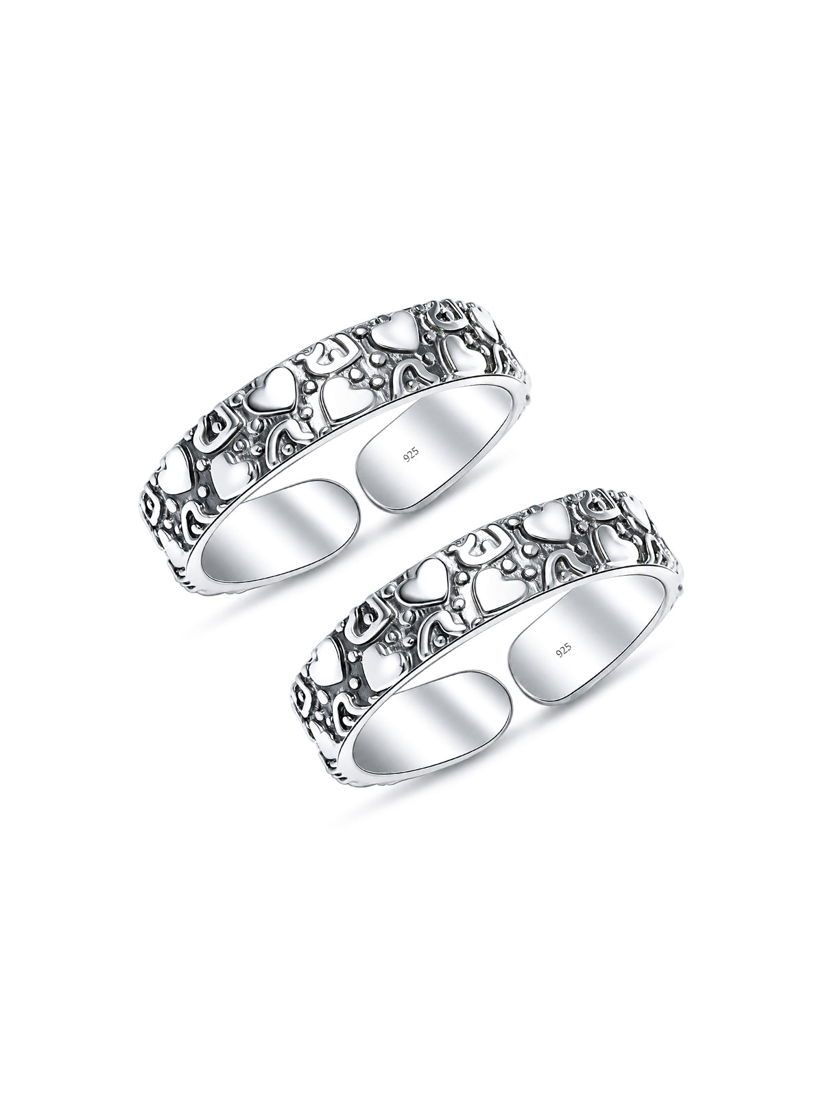 Oxidised Silver Heart Pattern Adjustable Toe Rings