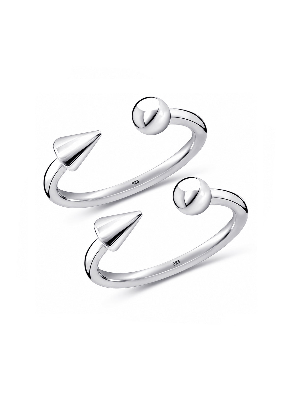 Silver Spike and Ball Open Toe Rings