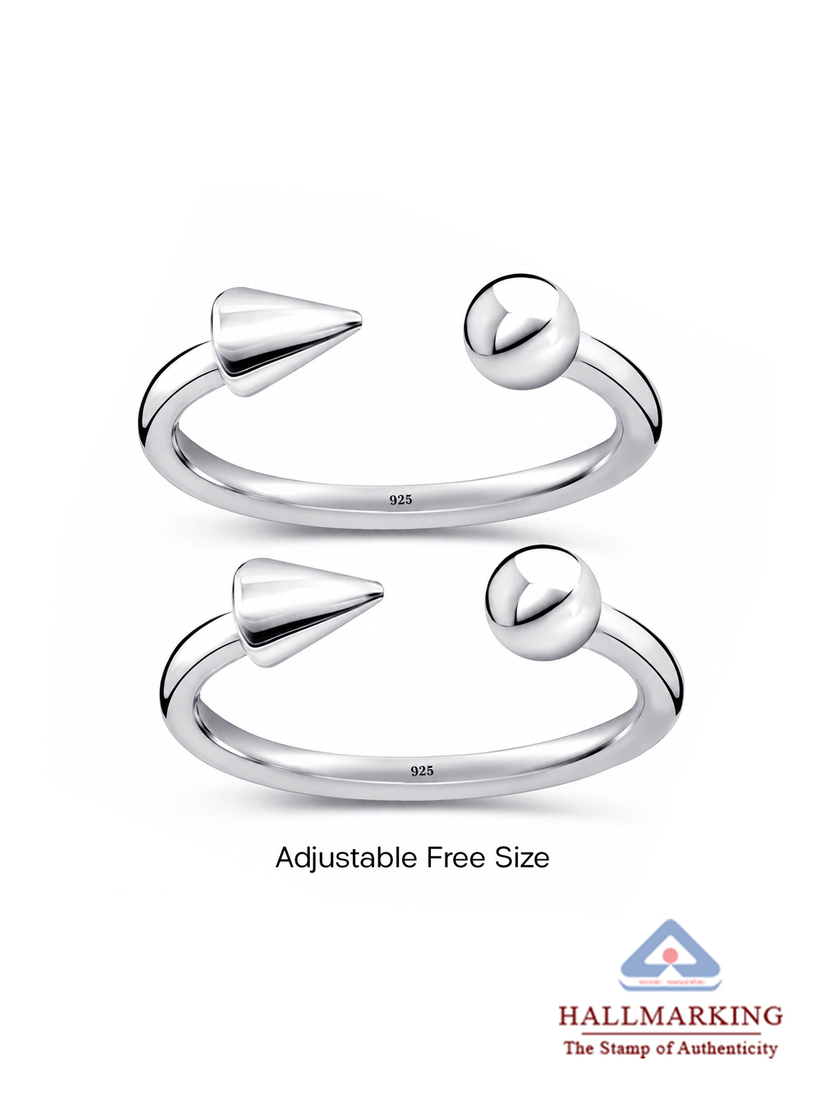 Silver Spike and Ball Open Toe Rings