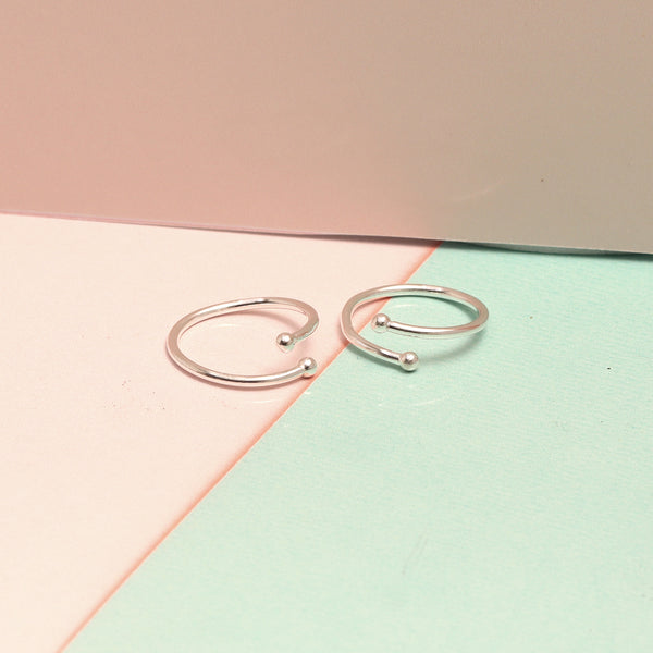 925 Sterling Silver Open Adjustable Silver Bead Ends Toe Ring For Women