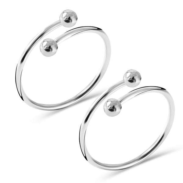 925 Sterling Silver Open Adjustable Silver Bead Ends Toe Ring For Women