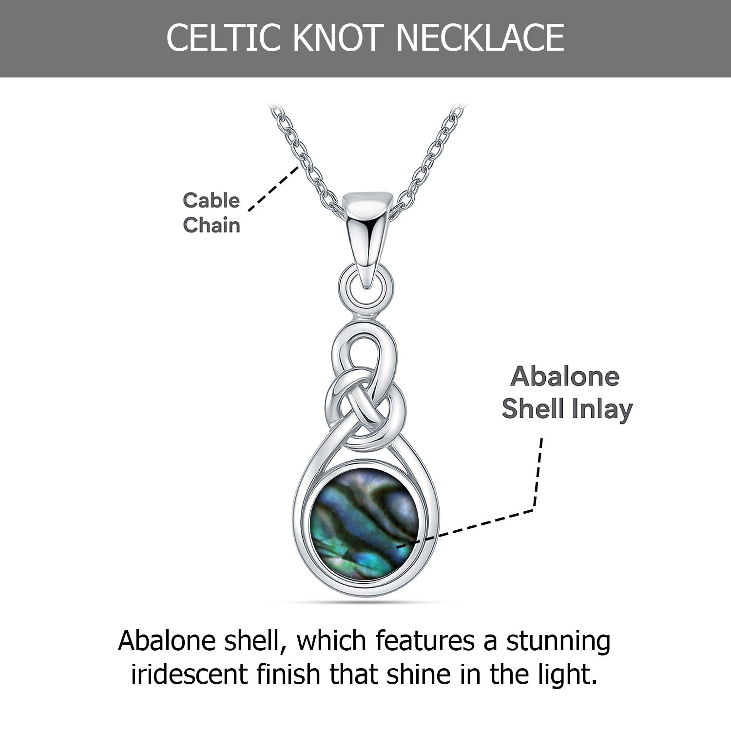 925 Sterling Silver Good Luck Abalone Shell Irish Celtic Knot Birthstone Pendant Necklace for Women