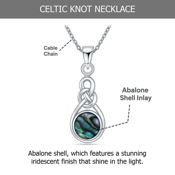 925 Sterling Silver Good Luck Abalone Shell Irish Celtic Knot Birthstone Pendant Necklace for Women