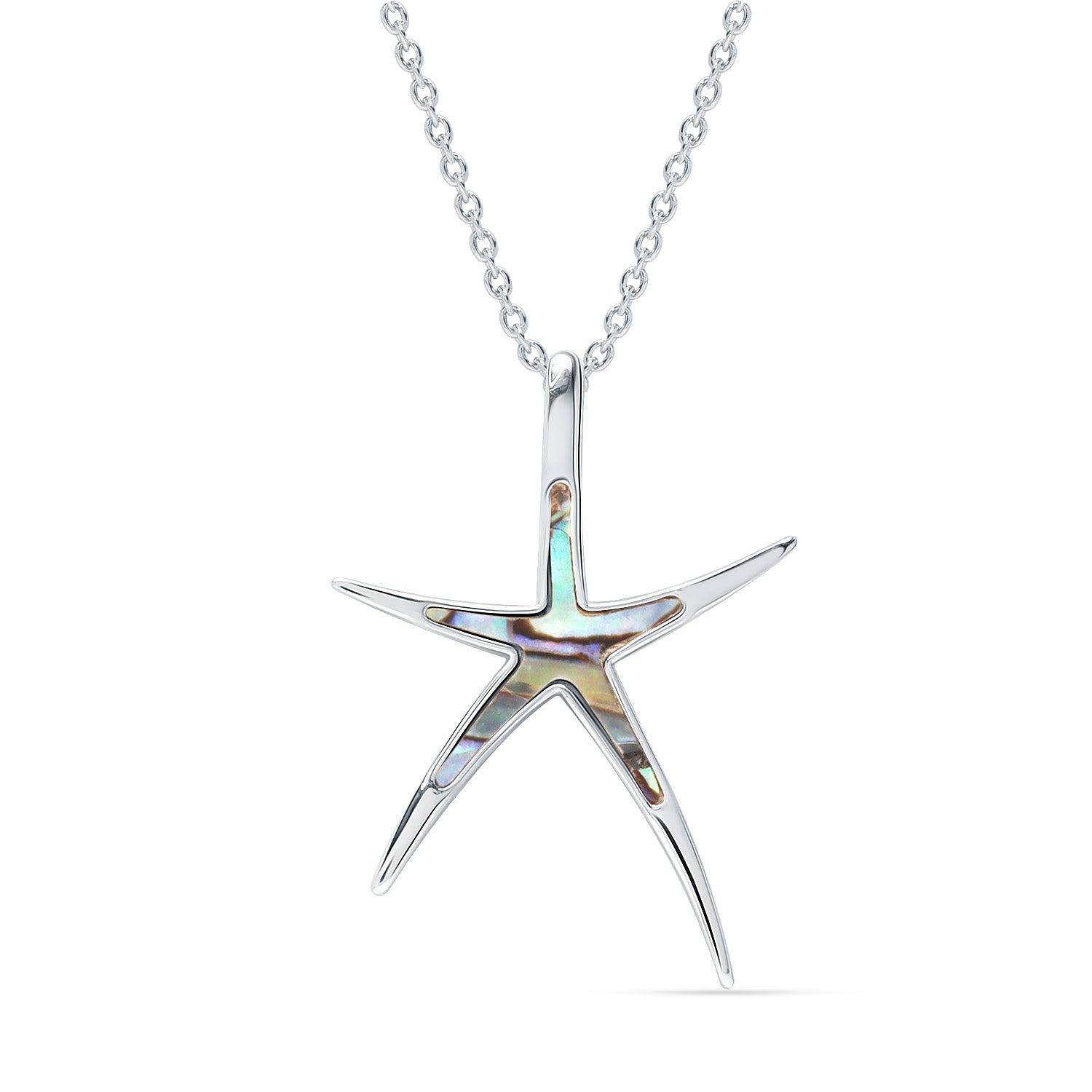 925 Sterling Silver Hawaiian Beach Nautical Ocean Abalone Shell Starfish Pendant Necklace for Women