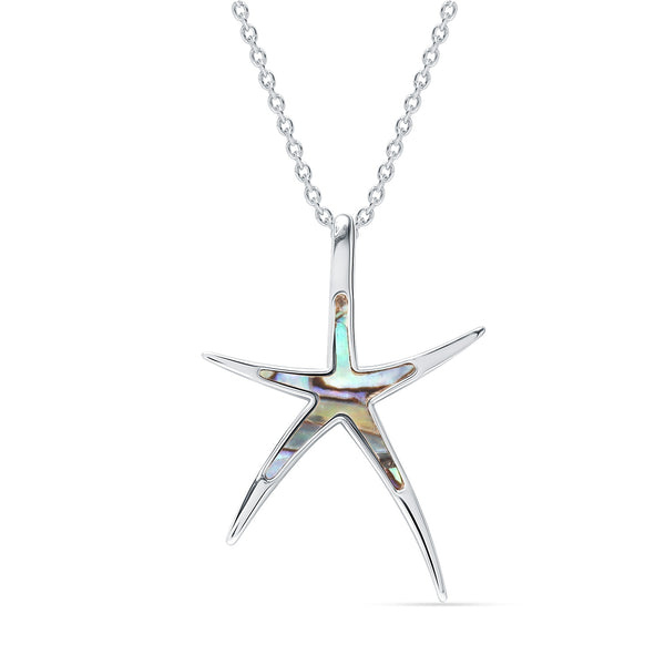 925 Sterling Silver Hawaiian Beach Nautical Ocean Abalone Shell Starfish Pendant Necklace for Women