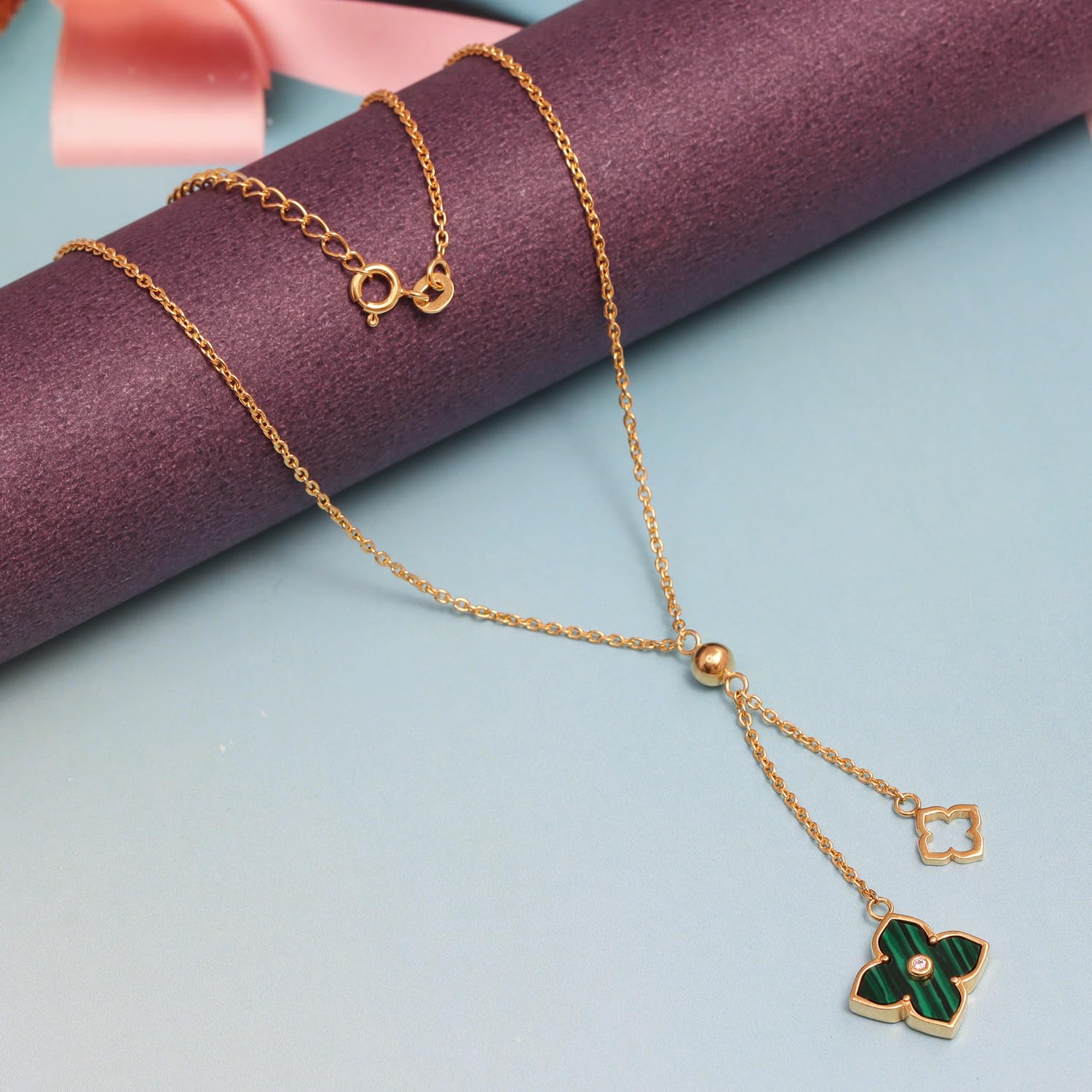 925 Sterling Silver Adjustable Mother of Pearl & Cubic Zirconia Double Flower Pendant Necklace for Women