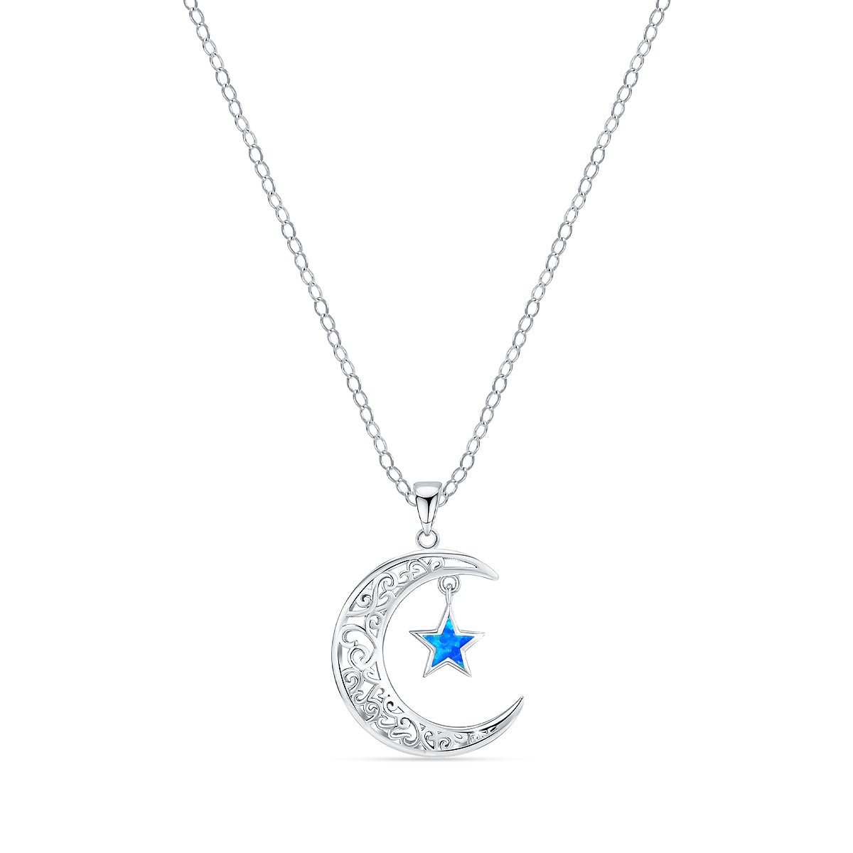 925 Sterling Silver Moon Star Crescent Mother of Pearl Pendant Necklace for Women
