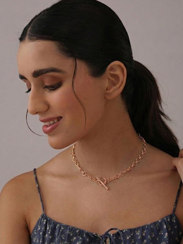 Seren Statement Rose-Gold Plated Toggle Necklace for Women